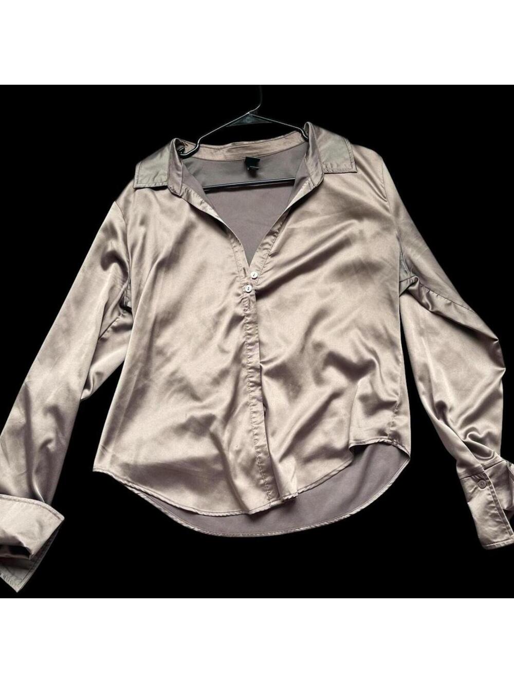 Wild Fable brown satin button up blouse